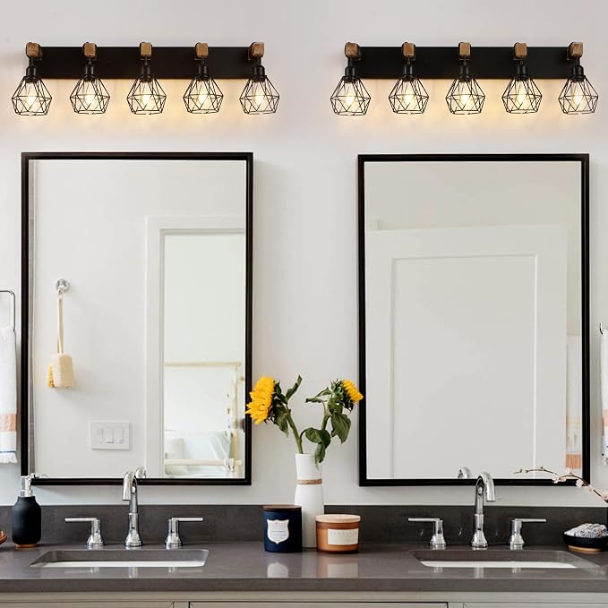 Farmhouse Vanity Light for Bathroom, 5-Light Wood Bathroom Vanity Light - Image 7