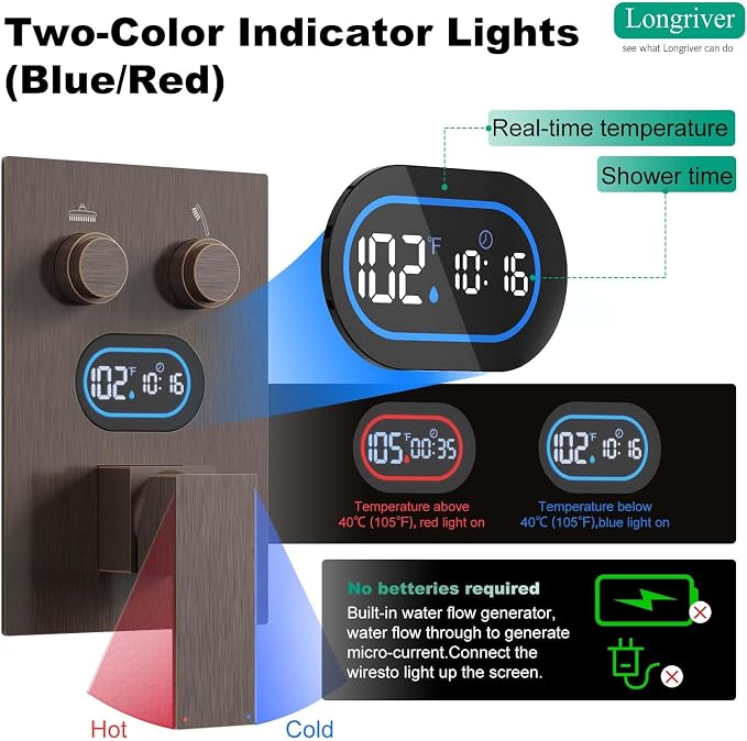 Push Button Diverter Shower Faucet Set Hydro Power Temperature Display - Image 2