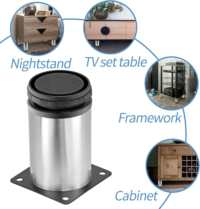 4 Inch Metal Furniture Legs Stainless Steel Adjustable Legs Silver Table Legs - Image 7