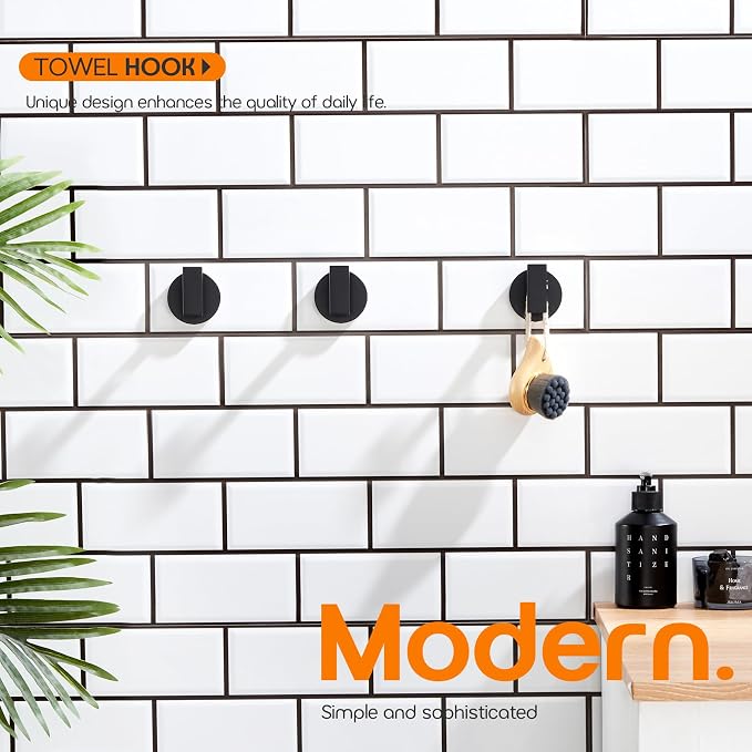 Robe Hook Matte Black Bath Towel Hooks Stainless Steel Wall Hooks - Image 3