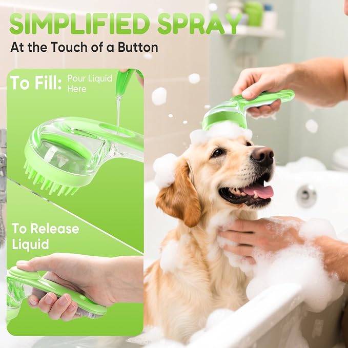 Pet Bath Brush with Shampoo Dispenser, Dog Bath Brush and Grooming Massage Brush - Image 2