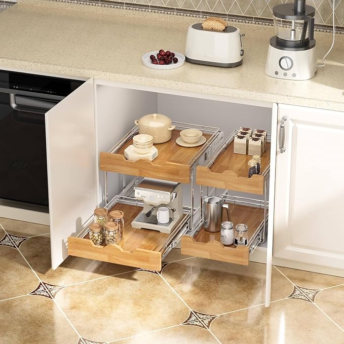 OCG Pull Out Cabinet Organizer 17" W x 21" D, 2 Tier Slide Out Shelf, - Image 2