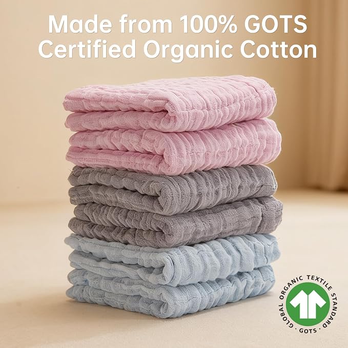 Organic Muslin Baby Washcloths 6 Pack Baby Bath Face Towel 12x12 Inch Extra - Image 5