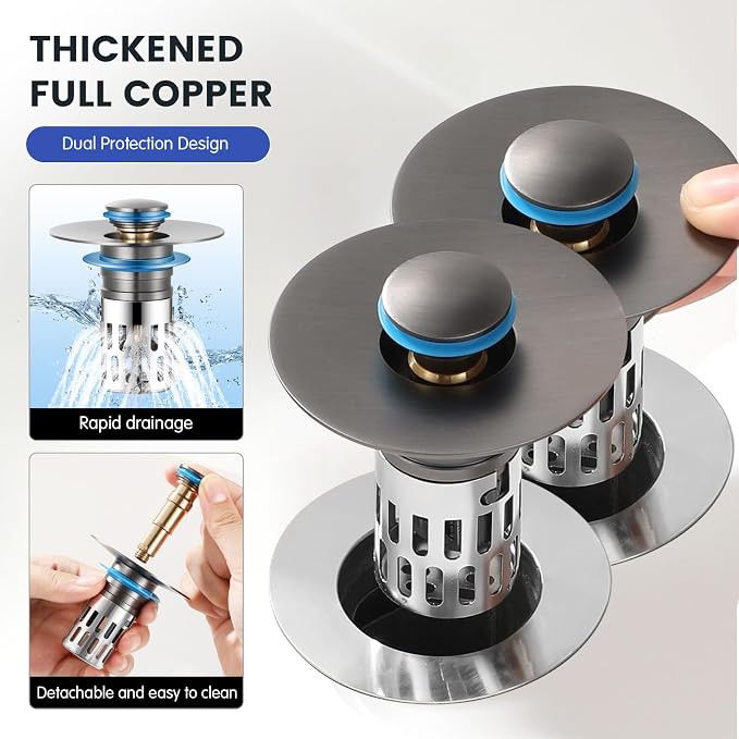 Universal Bathroom Sink Stopper, Pop Up Sink Drain Strainer Plug - Image 2