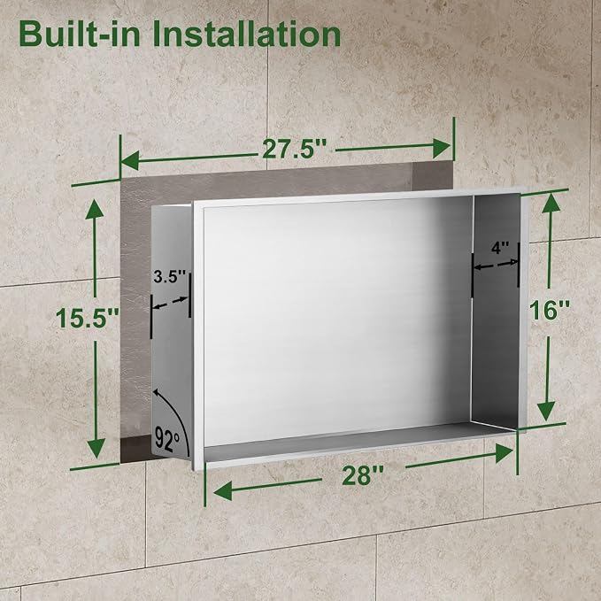 Shower Niche, Stainless Steel Elegant Bathroom Niche, No Tile Needed Recessed - Image 3