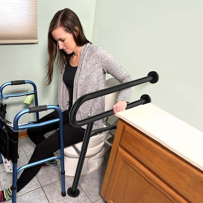 Toilet Support Rail 31.3X 31.5 Inch, Munzong Anti-Slip Black Handicap Grab Bar - Image 7