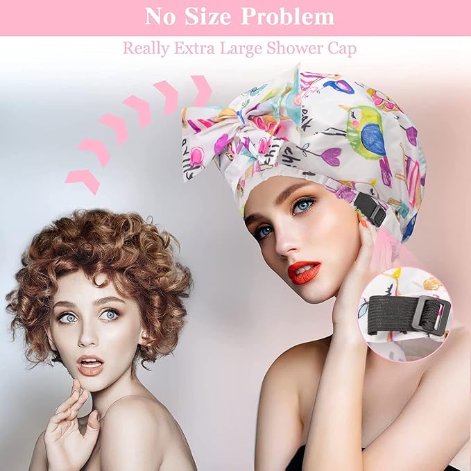 2 PCS Shower Caps, Reusable & Extra Large & Adjustable & Double Layer - Image 2