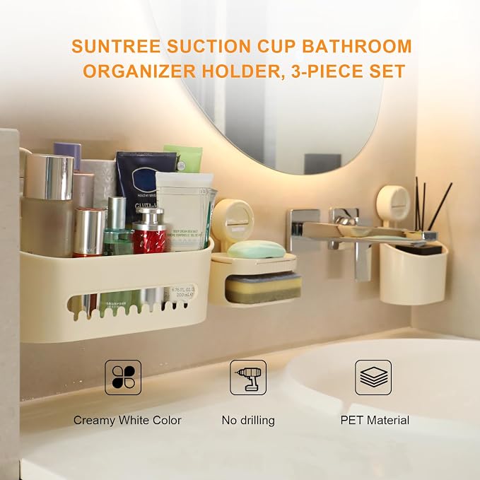 suntree Shower Caddy with Strong Suction Cups, No Drill Bathroom Shelf Organizer - Image 4