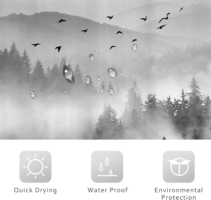 Riyidecor Black and White Shower Curtain 72Wx72H Inch Mountain Scenery Nature - Image 7