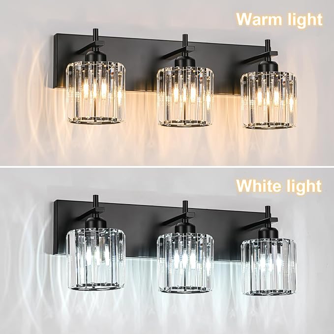 Black Crystal Bathroom Vanity Lights, Modern 3-Lights Bathroom Lighting - Image 5