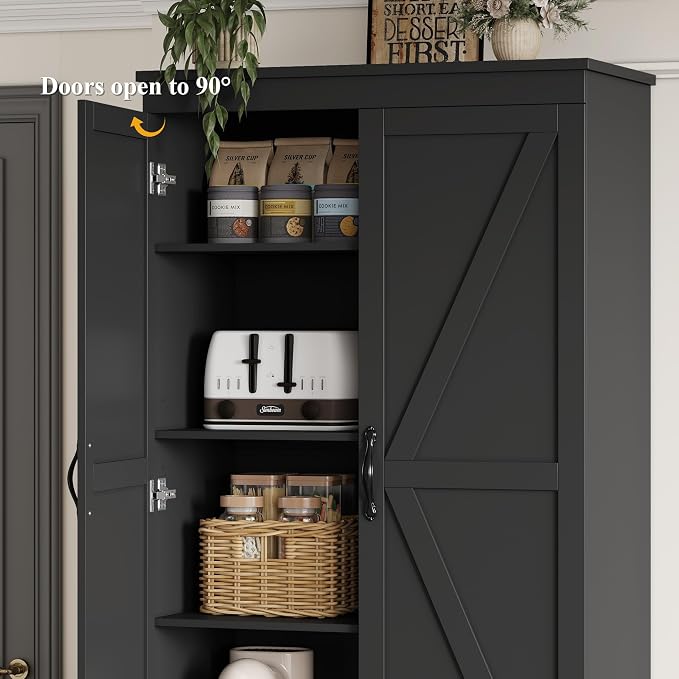 HOSTACK 70" Tall Kitchen Pantry Storage, Barn Doors Pantry Cabinet - Image 7