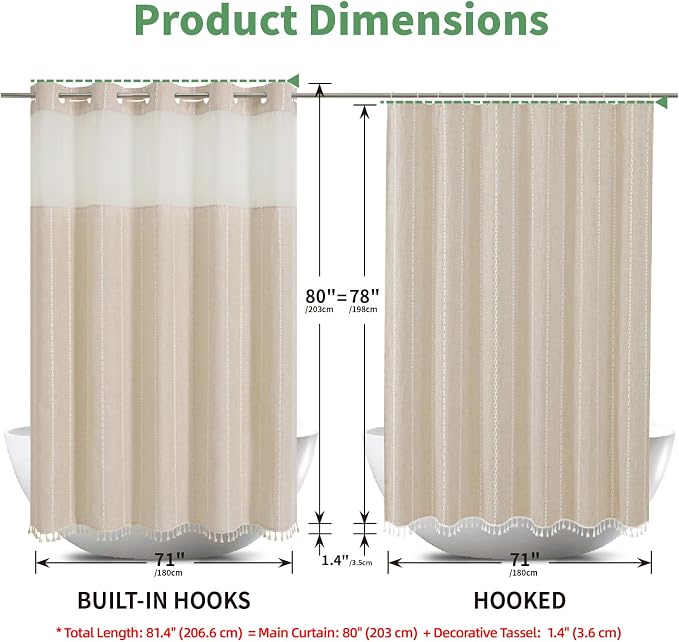 No Hook Long Shower Curtain Set - Image 7