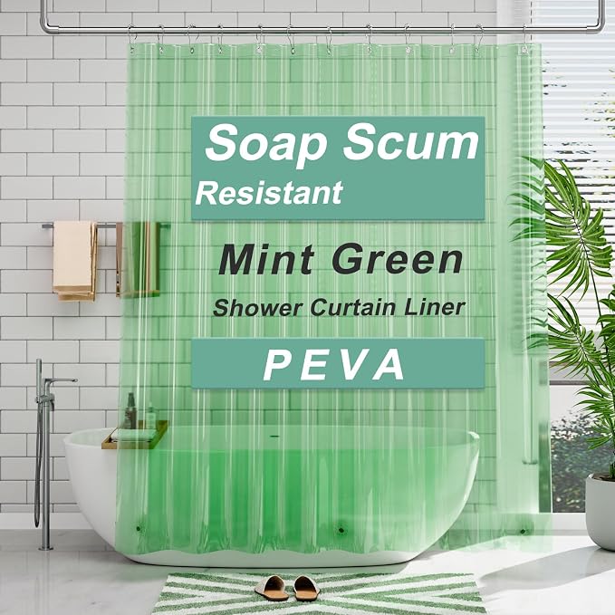 AmazerBath Shower Curtain Liner, 72x72 Transparent Mint Green Shower Liner by AmazerBath