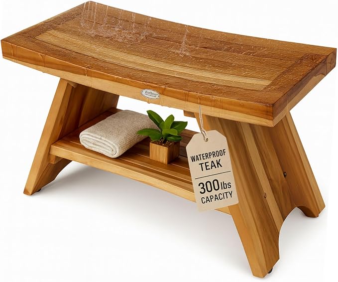 EcoDecors 30 Inch Serenity Teak Shower Bench – Waterproof Bathroom Seat by EcoDecors