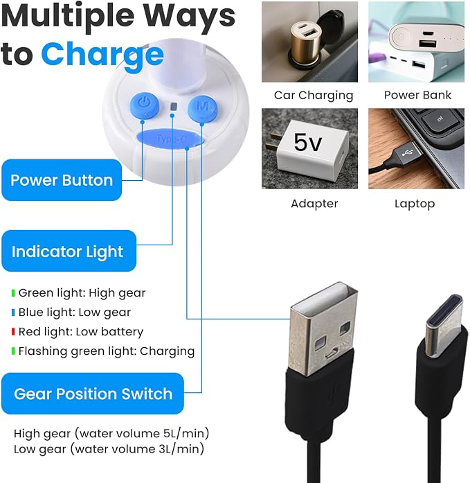 Portable Camping Shower Outdoor Camp Shower Pump, Upgrade Rechargeable Electric - Image 3