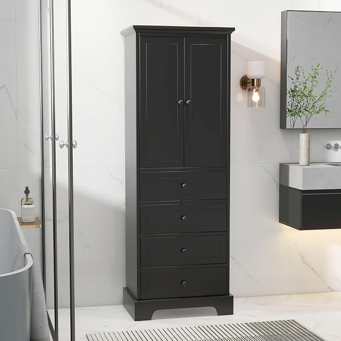 Merax Bathroom Cabinet with Doors and Drawers, Tall Storage Pantry - Image 3