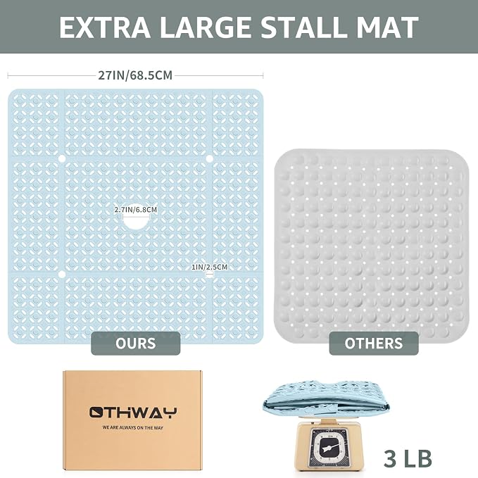 OTHWAY Square Shower Mat, TPE Anti Slip Shower mat - Image 4