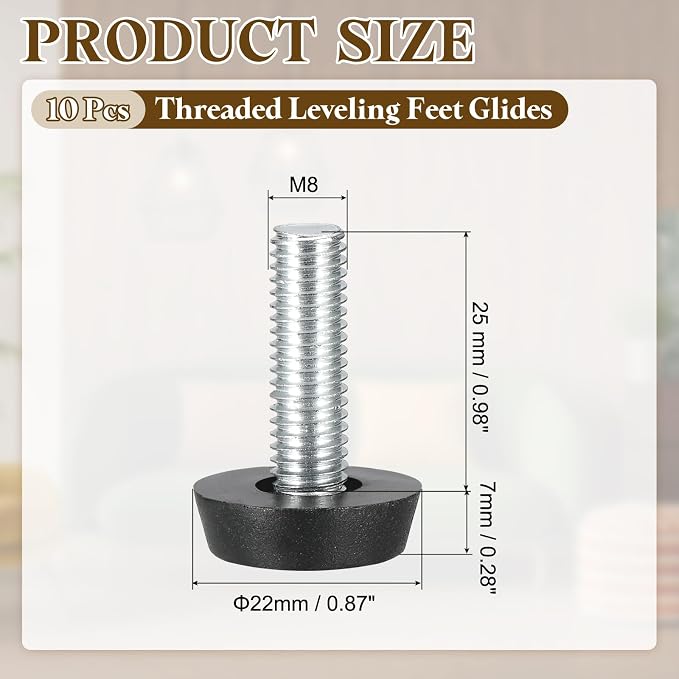 PATIKIL 10 Pcs M8 x 25mm Thread Adjustable Furniture Levelers, Furniture Feet - Image 2