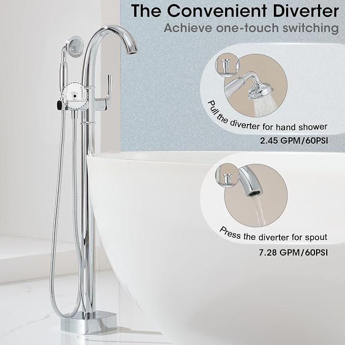 Free Standing Tub Faucet, Jabbol Luxury Freestanding Bathtub Faucet - Image 4