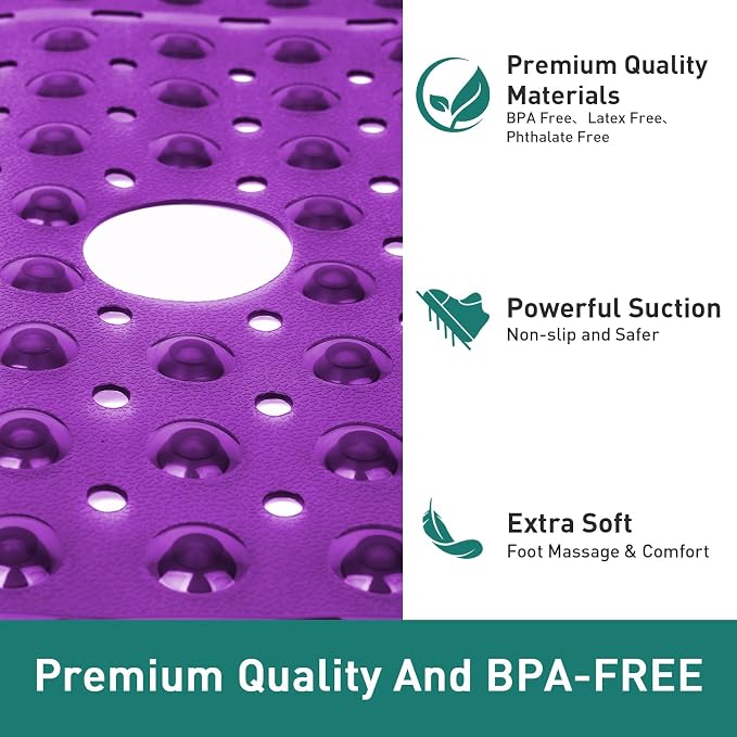 Large Clear Purple Square Shower Mat Non Slip 27 x 27 Inch, Soft Bath Mat Tub - Image 6
