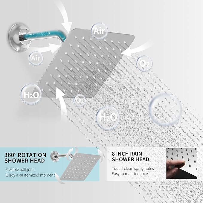 Digital Tempreature Display Full Body Shower System Wall Mounted 8 Inch Rain - Image 2