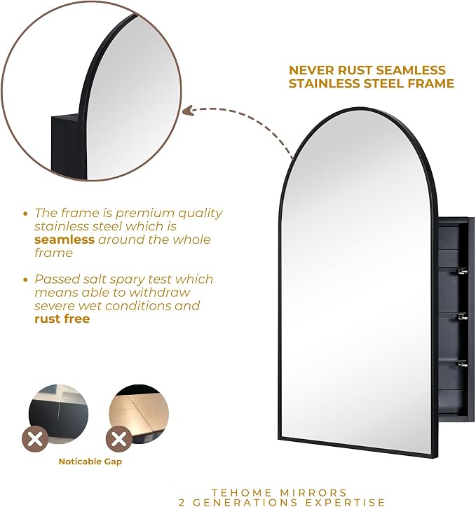 TEHOME 20 x 30'' Black Arched Bathroom Medicine Cabinet - Image 8