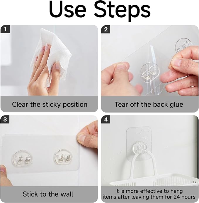 Shower Caddy Adhesive Replacement Hooks 14 Pack, Strong Transparent No Drilling - Image 6