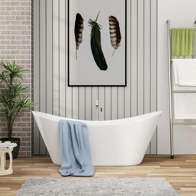 59 Inch Acrylic Freestanding Soaking Bathtub by MocolooHome
