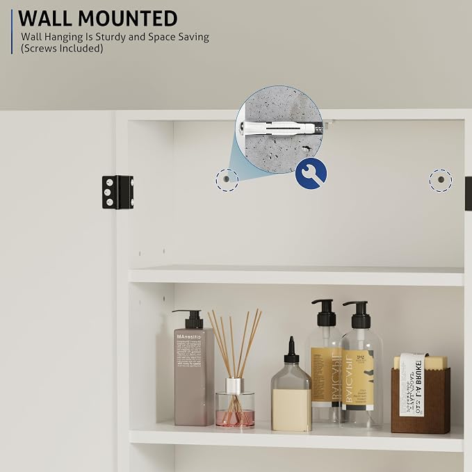 eclife 24" Bathroom Medicine Cabinet W/Mirror, Double Doors Bathroom White Wall - Image 7