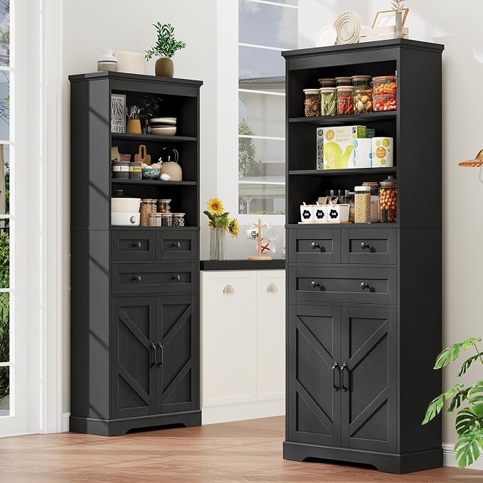 Vabches Farmhouse Bathroom Cabinet, Adjustable Shelves & Doors, 3 Tier Wood - Image 8
