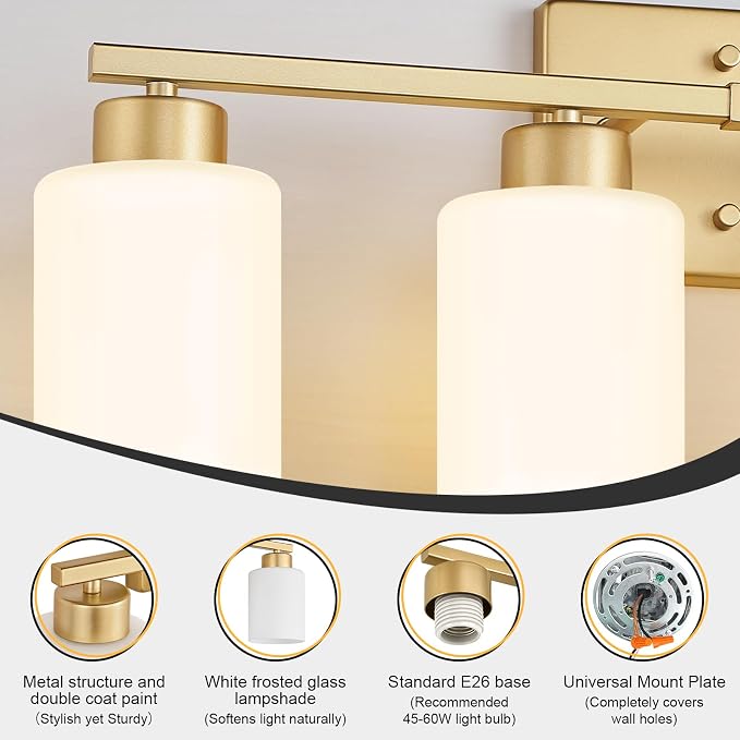 Gold Bathroom Light Fixtures, 4-Light Modern Vanity Light Over Mirror, Wall - Image 8