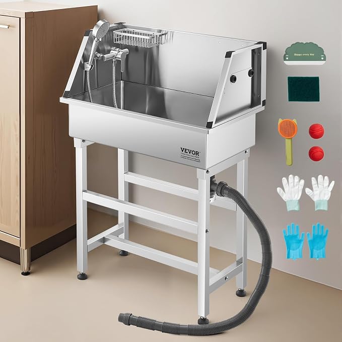 VEVOR Professional Dog Washing Station, 34 Inch Stainless Steel Pet Grooming Tub - Image 8