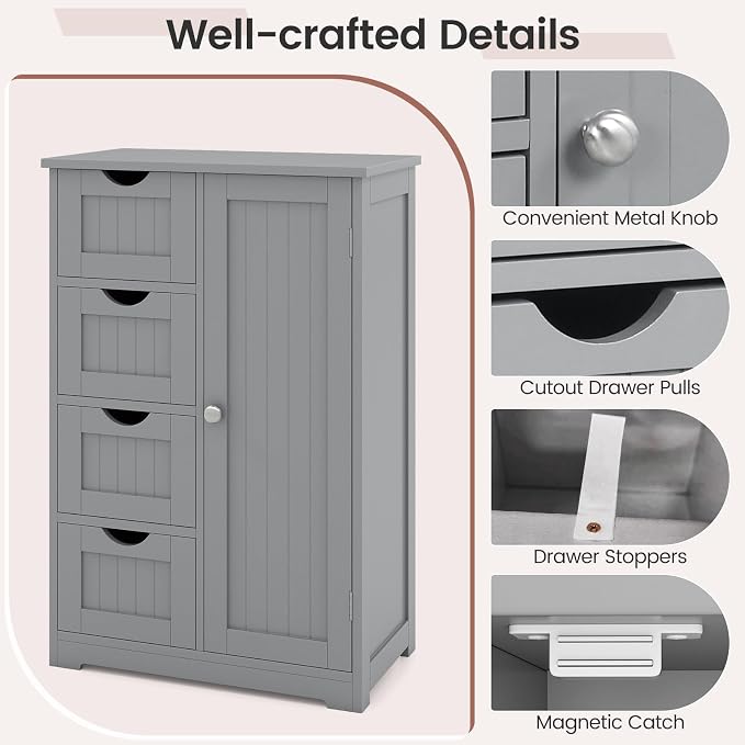 Tangkula Bathroom Floor Cabinet, Freestanding Storage Cabinet - Image 8
