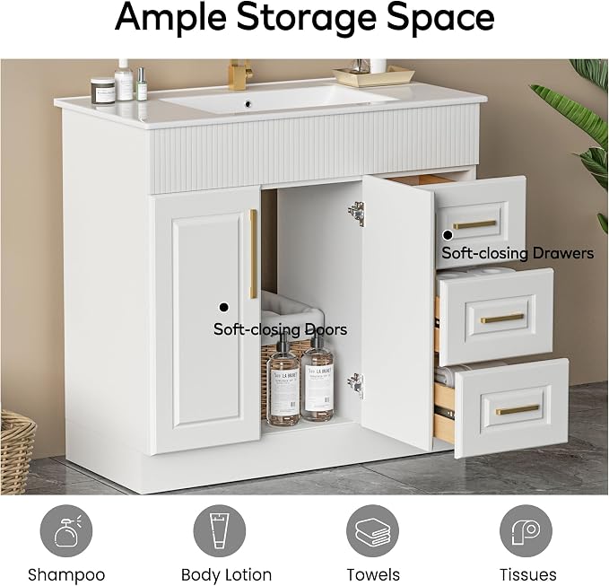 36" Bathroom Vanity with Sink, Freestanding Bathroom Vanity with Integrated - Image 5