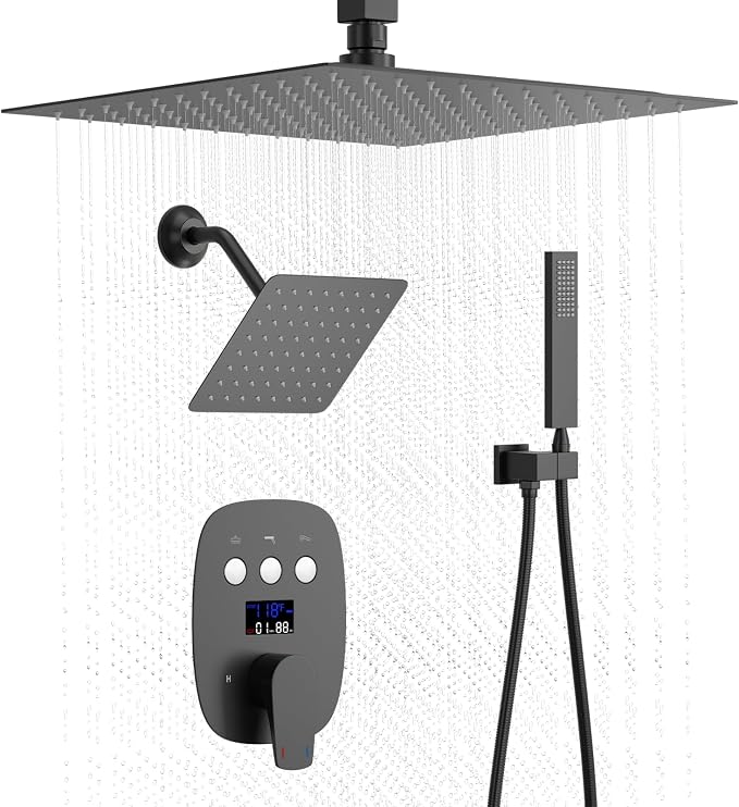 Shower Faucet Set Matte Black Shower System, Push Button Shower Faucet by KATAIS