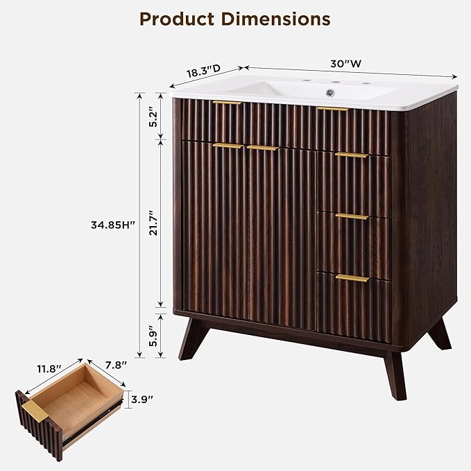 T4TREAM 30" Fluted Bathroom Vanity - Image 2