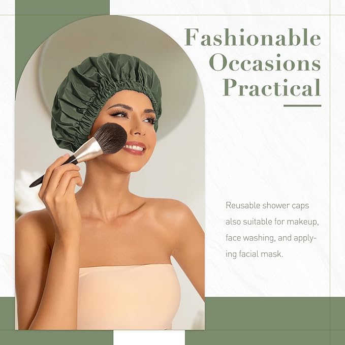 Reusable Shower Cap for Women, Large Waterproof Shower Essentials Bonnet - Image 2