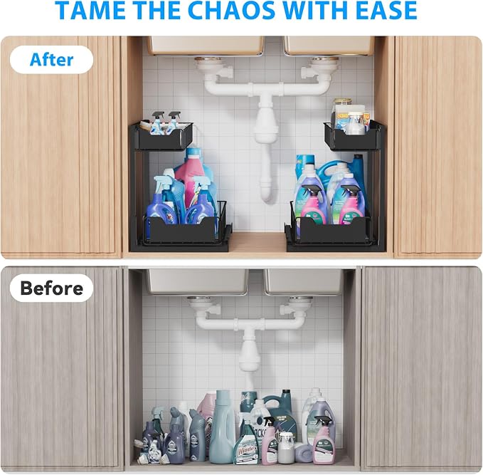 2 Pack Under Sink Organizer, Under Sink Organizers and Storage, Smooth & Silent - Image 7