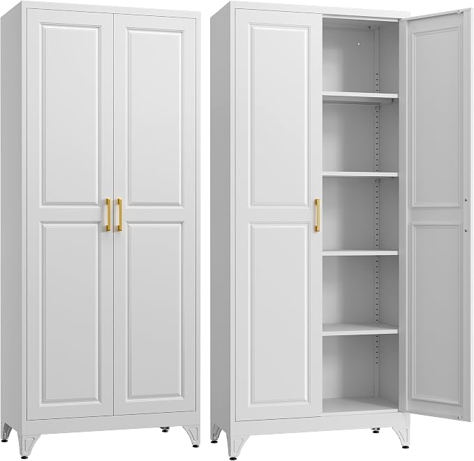 Kitchen Pantry Cabinet, 75”White Metal Storage Cabinets by Steeloong