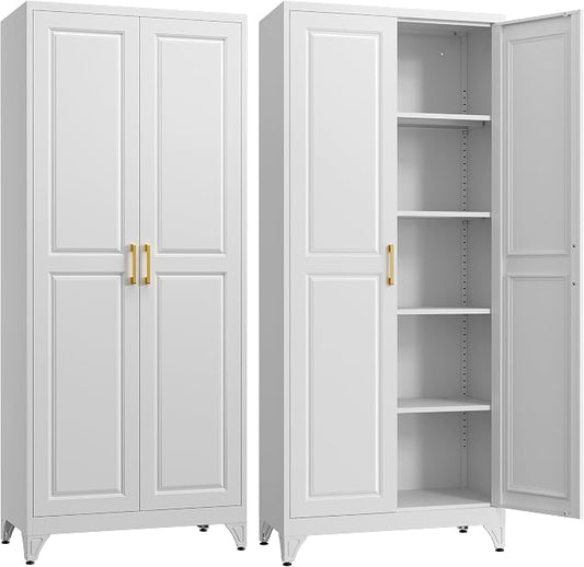Kitchen Pantry Cabinet, 75”White Metal Storage Cabinets by Steeloong