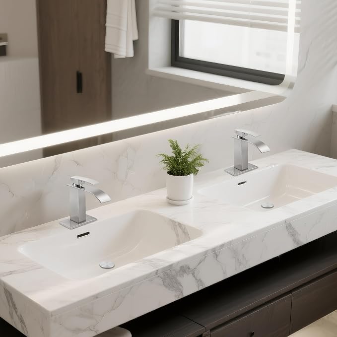 Bathroom Faucets Brushed Nickel Waterfall Bathroom Sink Faucet Modern Single - Image 3