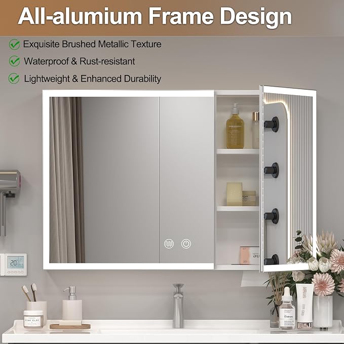 35"x24" Medicine Cabinet with Lights, LED Lighted Medicine Cabinet with Mirror - Image 6
