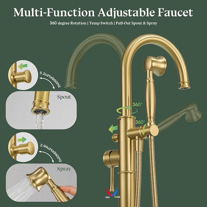Free Standing Tub Faucet, Wintap Classic Freestanding Bathtub Faucet - Image 3