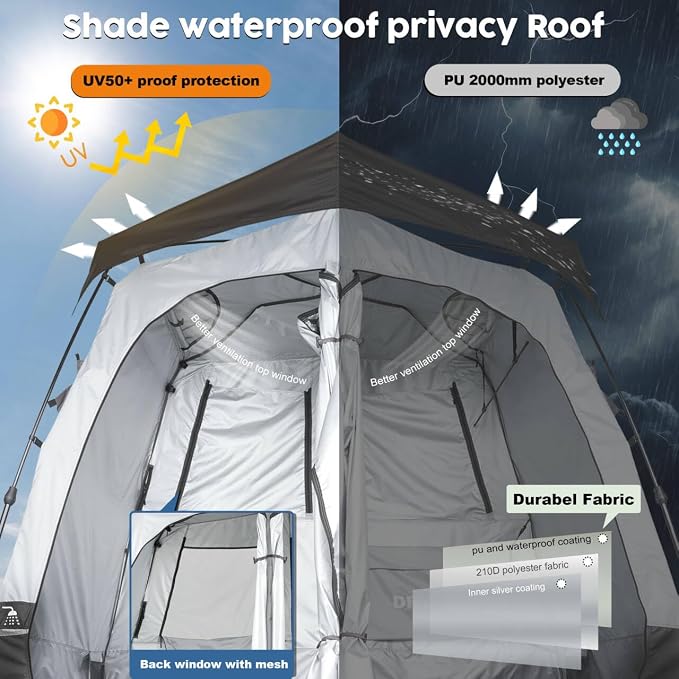 Camping Shower Tent Deluxe Changing Room Easy Set Up Privacy Shelter, Large - Image 5