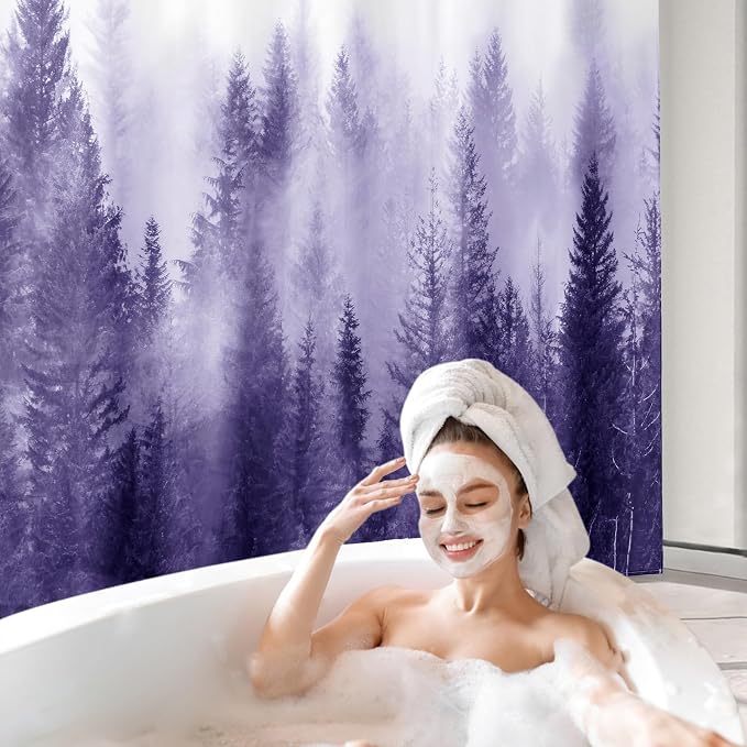 ORTIGIA Purple Misty Forest Shower Curtain - Image 9