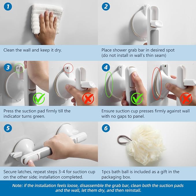 Grab Bar for Bathtubs and Showers, Zynuhmo 12 Inch Suction Safety Grab Bar - Image 4