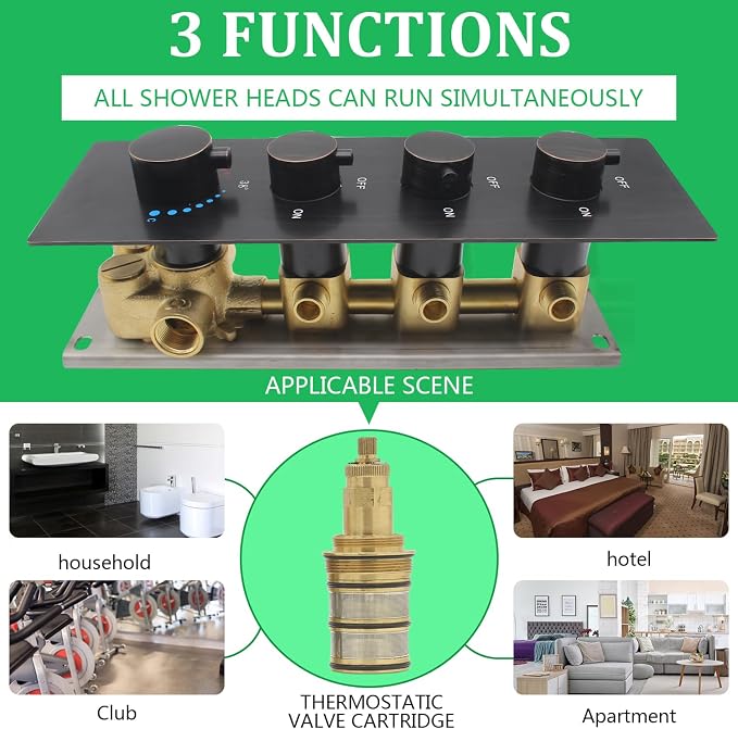 HOMEDEC Oil Rubbed Bronze 3 Way Shower Diverter Valve Brass Three Functions - Image 5