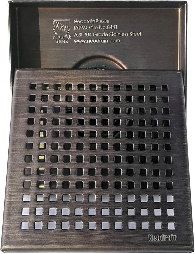 Neodrain 6 in Square Shower Drain, Oil Rubbed Bronze, Removable Quadrato - Image 5
