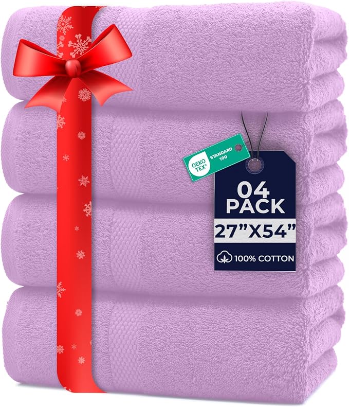 DAN RIVER Bath Towels Set of 4, 27 x 54 Inches, 100% Cotton, Larger & Lighter by DanRiver