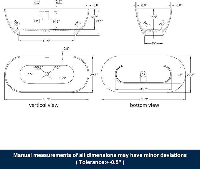 69" Premium Solid Surface Freestanding Bathtub, Upgraded Stone Resin Tub - Image 4